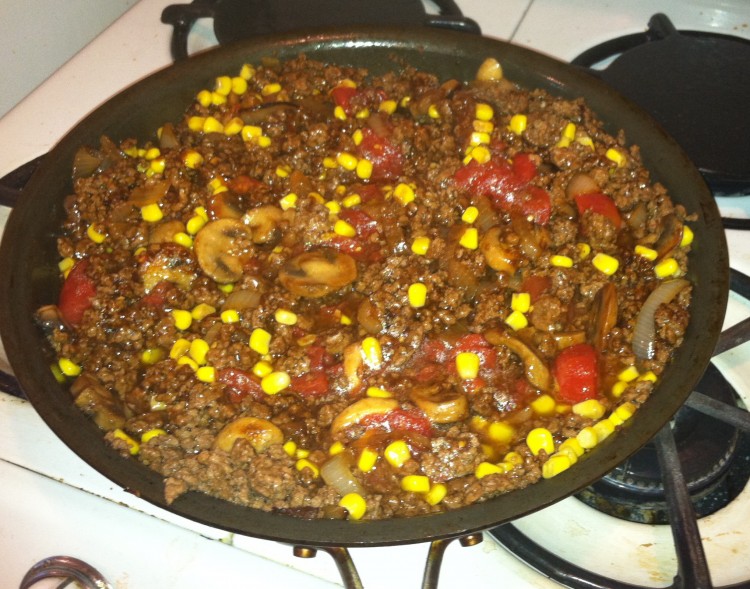 Meat in pan
